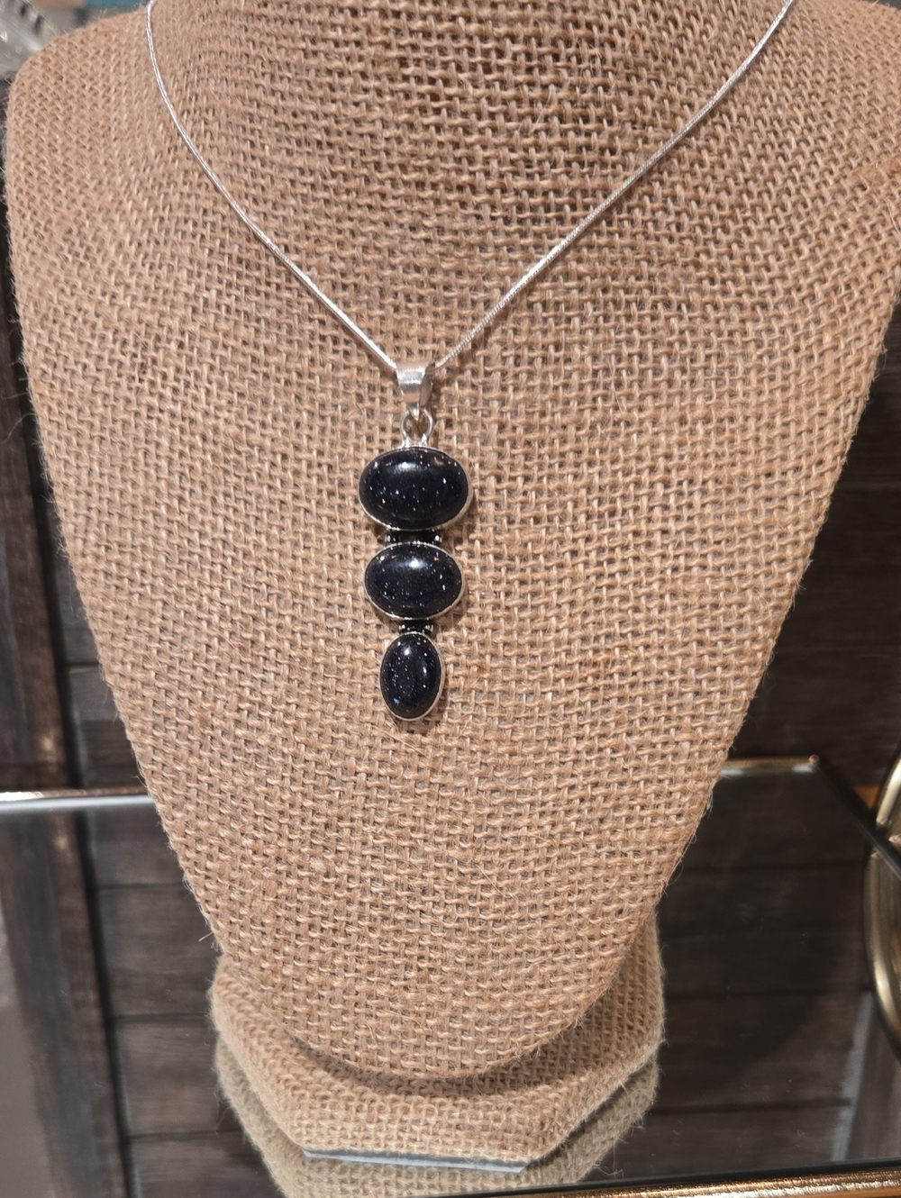 Silver Pendant Necklace with Blue Sparkle Stones